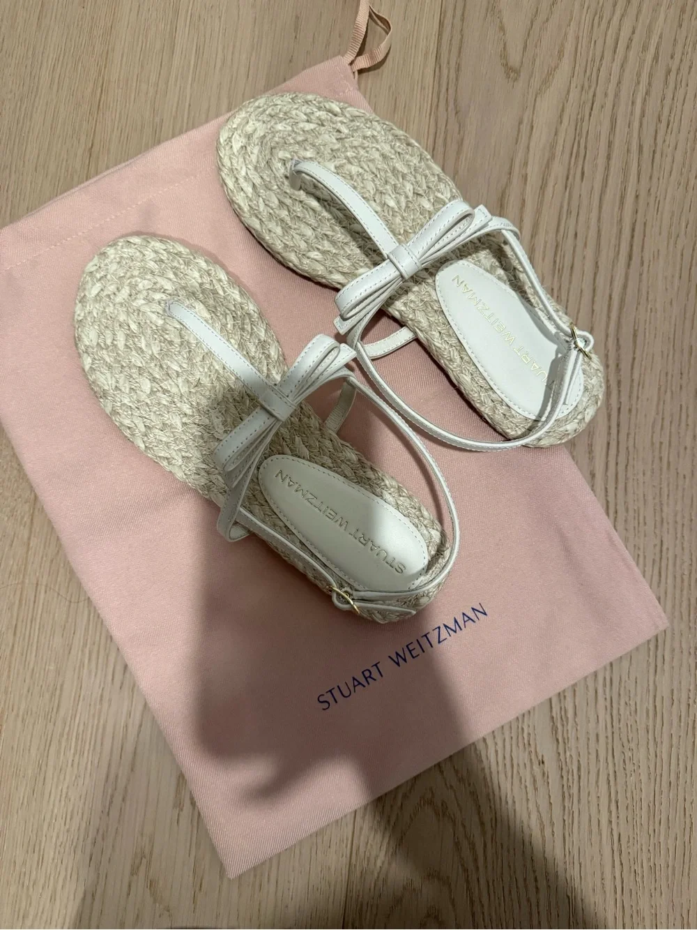 Stuart Weitzman White Espadrille Bow-Strap Sandals